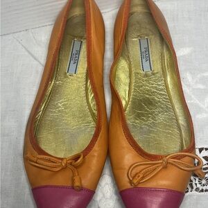 Prada Women's Vibrant Orange and Pink Flats
